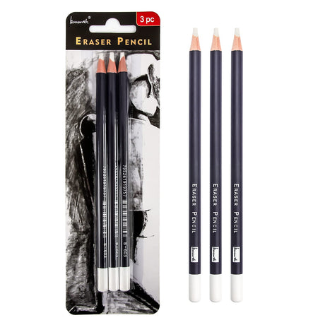 Brusarth 3pc Eraser Set - Fine Detail Eraser for Sketching, Charcoal Drawings & Colored Pencils Brusarth
