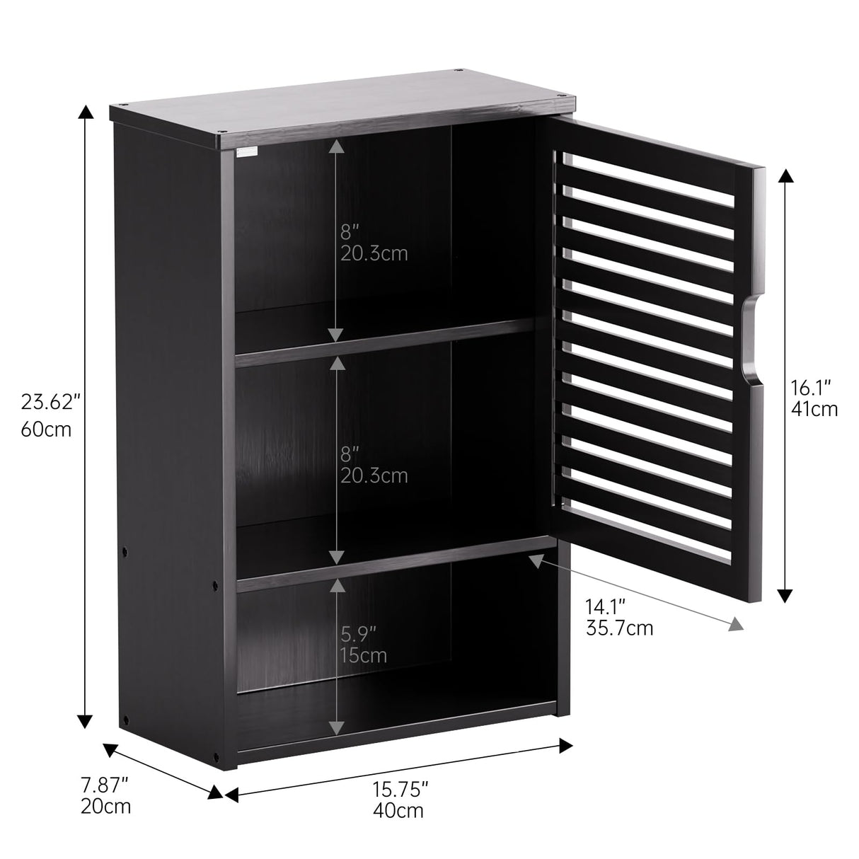 HITNET Bathroom Storage Cabinet Wall Mounted, Hanging Medicine Cabinet with Adjustable Shelf, Over The Toilet Space Saver Organizer, Black Bamboo Kitchen Cupboard, Single Door HITNET
