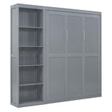 Harper & Bright Designs Queen Size Murphy Bed, Wooden Wall Bed with Shelves, Gray Harper & Bright Designs