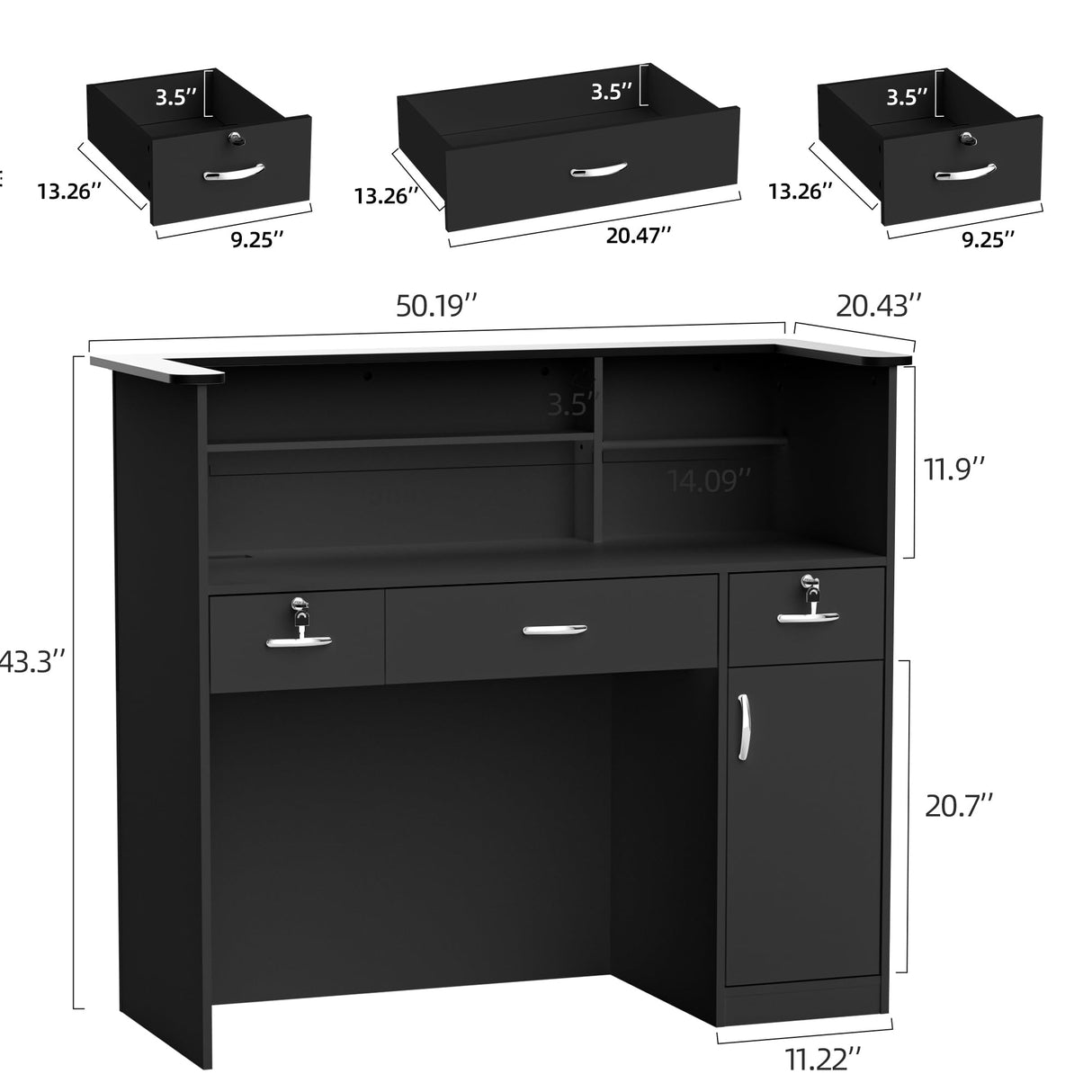 OUTGUAVA Modern Front Desk & Reception Desk with LED Lighting, 50-inch Retail Counter with Power Socket, DIY Stripe for Checkout, Lobby, Salon, Offices - Black OUTGUAVA