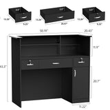 OUTGUAVA Modern Front Desk & Reception Desk with LED Lighting, 50-inch Retail Counter with Power Socket, DIY Stripe for Checkout, Lobby, Salon, Offices - Black OUTGUAVA