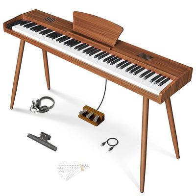 Longeye Digital Piano 88 Keys Wood Piano Keyboard Semi Weighted Electric Piano for Beginners and and Professionals with Triple Pedal, Headphone,