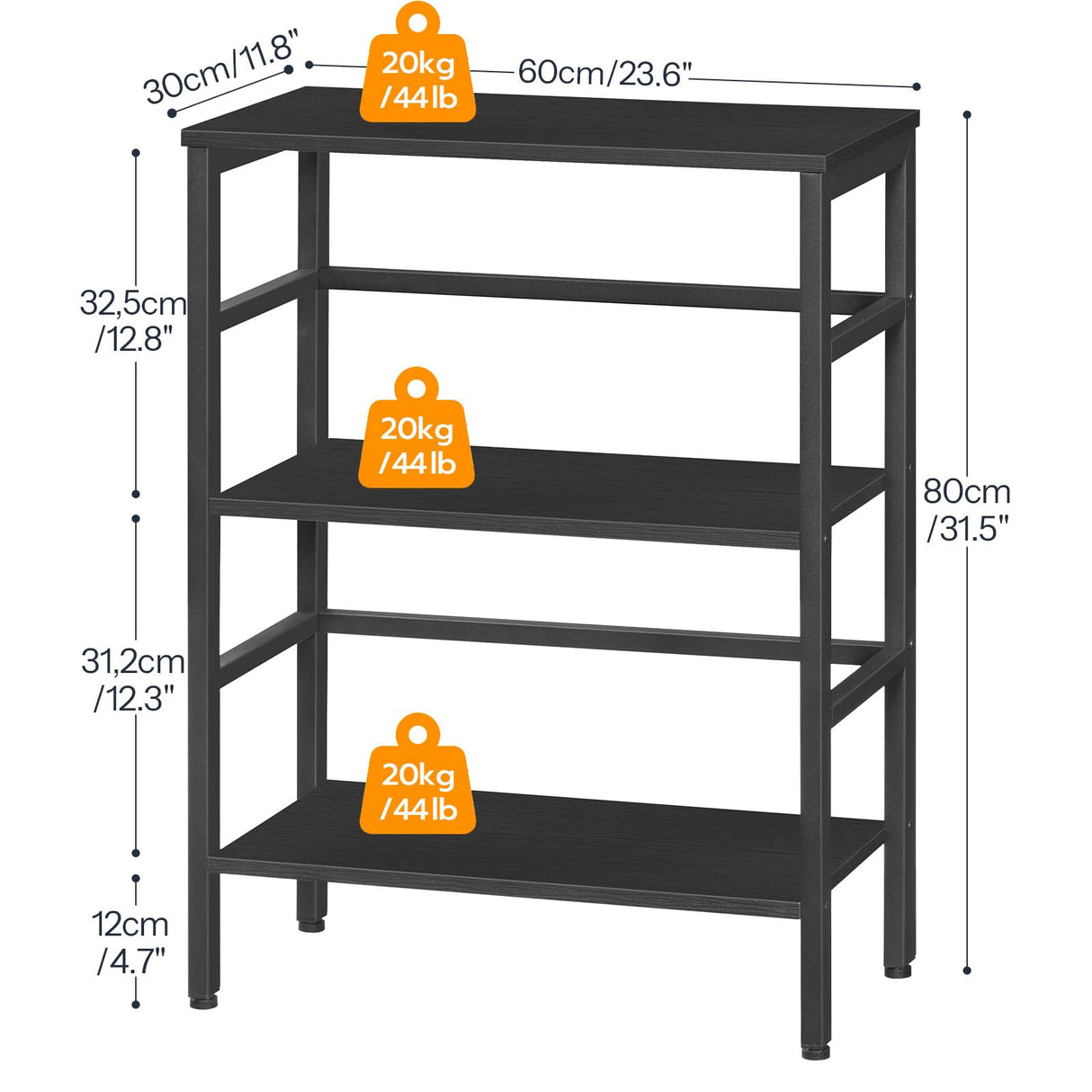 HOOBRO 3 Tier Bookshelf, Industrial Bookcase, Record Storage Rack with Side Fence, Wood Storage Shelf with Metal Frame, Rustic Open Display Shelf for Living Room, Bedroom, Black BB86CJ01G1 HOOBRO