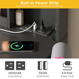 Vabches Makeup Vanity Table with Lighted Mirror & Power Strip, Large Vanity Set Vanity Desk with Lots Storage, 3 Lighting Modes, Brightness Adjustable, 45.2in(Large, Black) Vabches