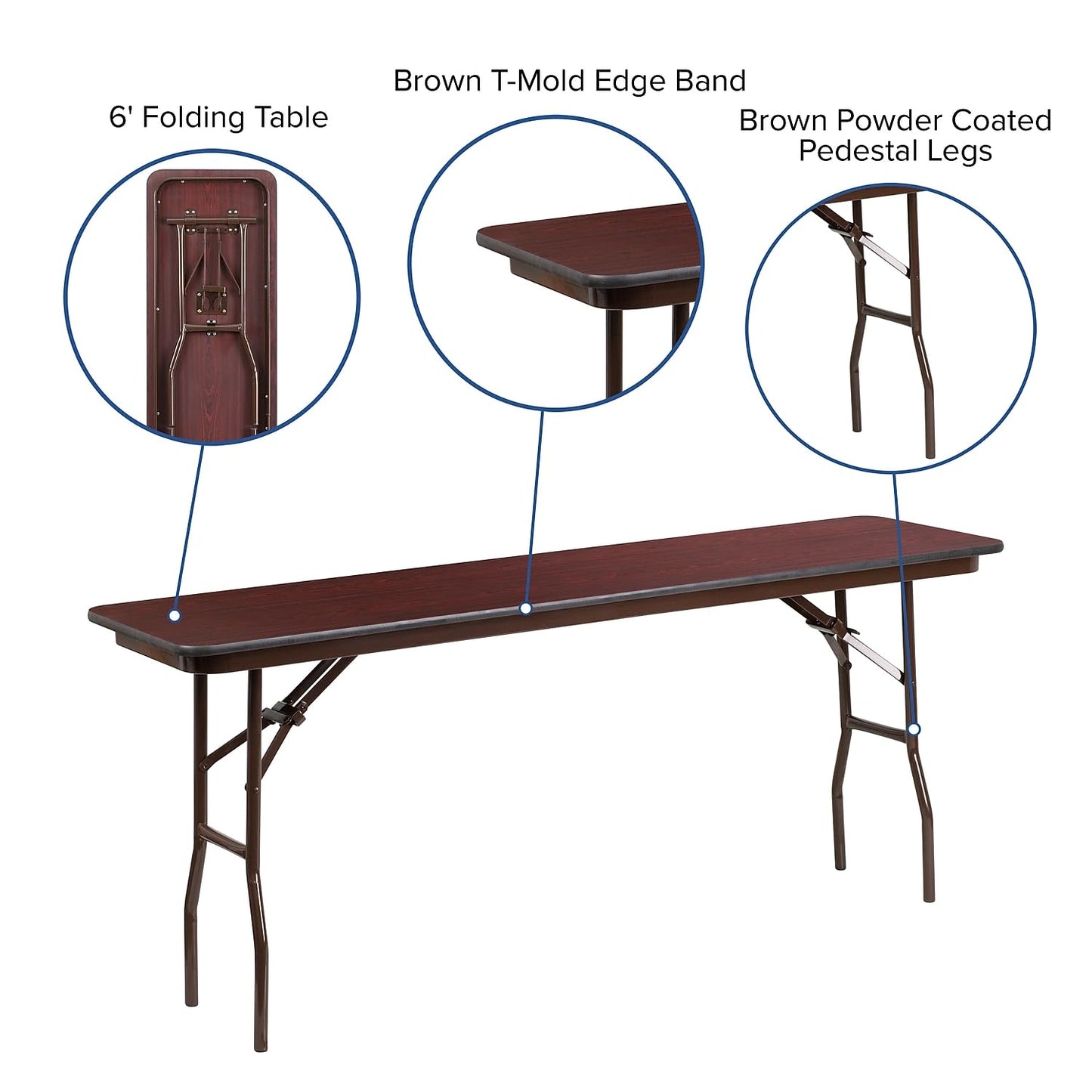 Flash Furniture Frankie 6' Mahogany Melamine Laminate Folding Training and Event Table, Rectangular Folding Training Table, Brown - WoodArtSupply