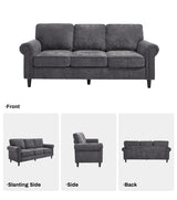 Kingfun 3 Seater Couch, Mid Century Modern Sofa with Rolled Arms and Deep Seats, Fluffy Comfort for Living Room, Apartment, Easy Assembly, Gray Kingfun