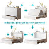 BALUS Murphy Cabinet Bed, Queen Murphy Bed with Tri-fold Mattress, Charging Stations, Wooden Cabinet Chest Beds with 2 Storage Drawers for Bedroom Guest Room - White BALUS