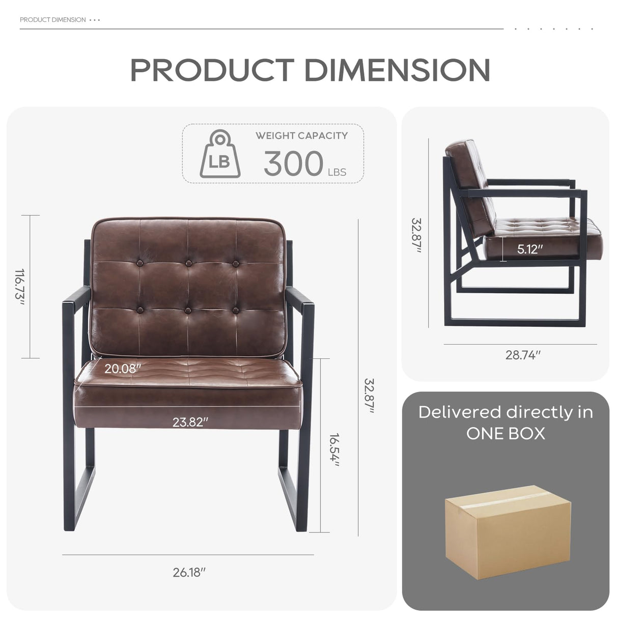 COLAMY Mid Century Modern Accent Chair Set of 2, Comfy Living Room Chair, Brown Leather Accent Chair, Faux Leather Reception Armchair with Metal Legs for Living Room Bedroom Reception Office, Brown COLAMY