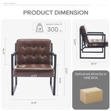 COLAMY Mid Century Modern Accent Chair Set of 2, Comfy Living Room Chair, Brown Leather Accent Chair, Faux Leather Reception Armchair with Metal Legs for Living Room Bedroom Reception Office, Brown COLAMY