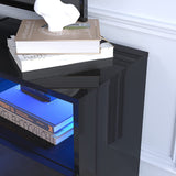 St.Mandyu LED TV Stand for 50/55/60 inch TV, Modern Television Table Center Media Console with Drawer and Led Lights, High Glossy Entertainment Center for Living Game Room Bedroom, Black¡ St.Mandyu