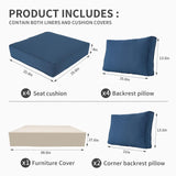 Valita Outdoor Furniture Replacement Cushions, Fits 4-seat Sectional Rattan Conversation Set, 10 Piece Patio Water-Resistant Replacement Sofa Cushions, Liner&Cover (Navy Blue) Valita