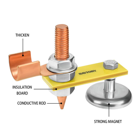 BAYTORY Upgrade Magnetic Welding Support Ground Clamp Tools, Welding Magnet Head Strong Magnetism Large Suction, Copper Tail Welding Accessories Stability Clamps BAYTORY