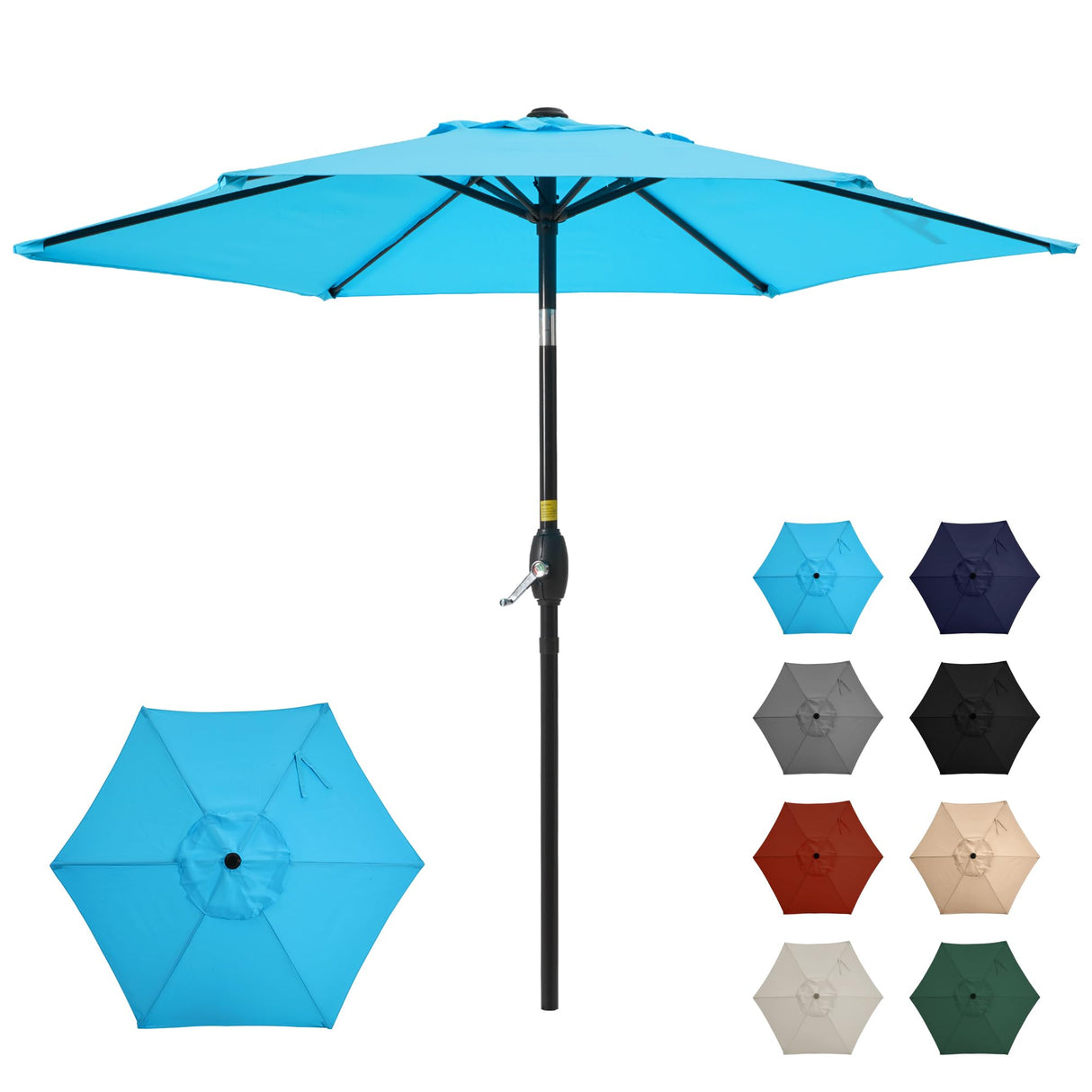 SUNVIVI OUTDOOR 7.5' Outdoor Patio Umbrella, Patio Umbrella, Market Umbrella, Luxury Aluminum Pole Umbrella with Push Button Tilt and Crank, 6 Ribs, Polyester Canopy, Blue SUNVIVI OUTDOOR