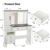 elifine Vanity with Lighted Mirror - Farmhouse Makeup Vanity Desk with 4 Drawers, 1 Cabinet and Power Outlet, 3 Color Lighting Modes Adjustable Brightness elifine