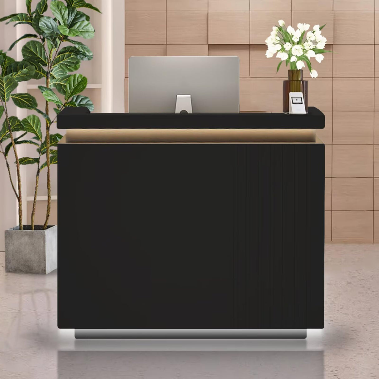 Reception Desk with Counter Modern Front Office Desk Commercial Reception Room Tables Checkout Counter Reception Table for Retail Lobby Beauty Salons Black 31inch/80cm Generic