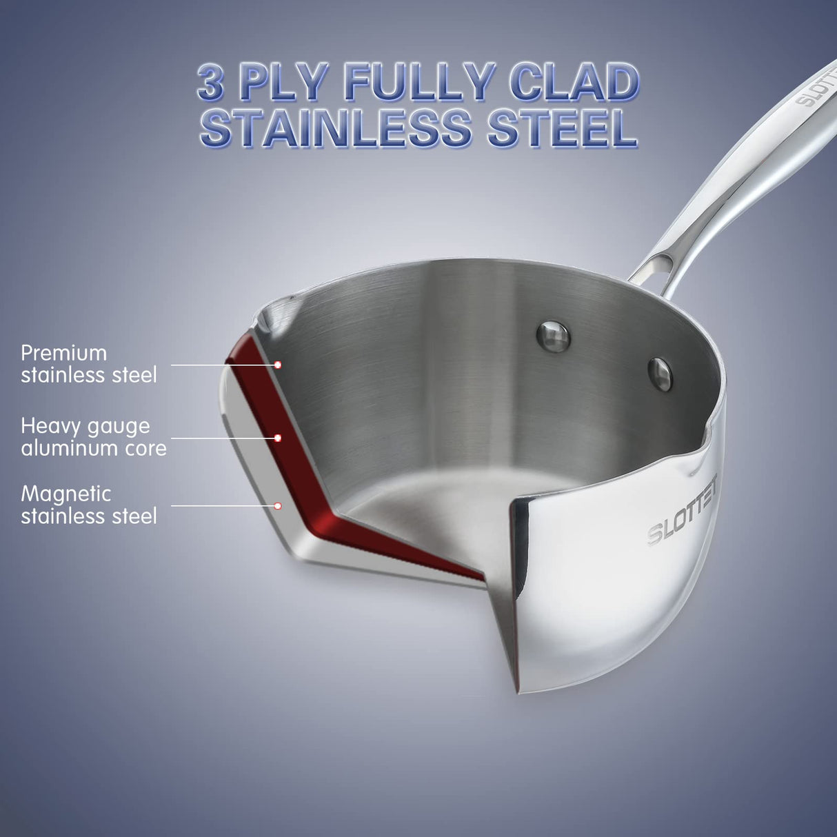 SLOTTET Tri-Ply Full Body Stainless Steel Sauce Pan with Steamer,1.5 Quart Small Multipurpose Pasta Pot with Strainer Glass Lid, Saucepan with Pour Spout for Cooking Stay-cool Handle. SLOTTET