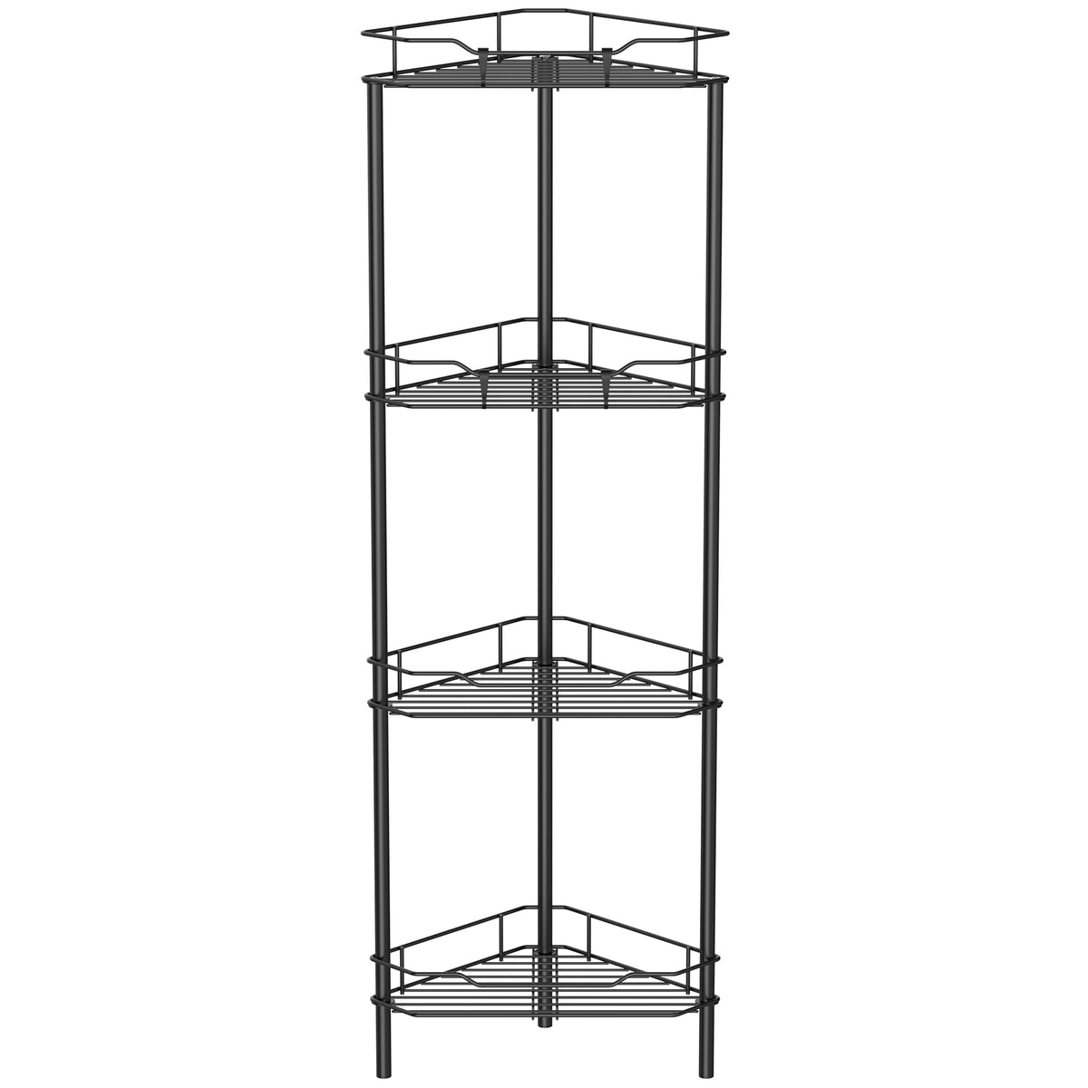 HuggieGems 4 Tier Floor Standing Corner Shower Caddy Organizer Shelf with Hooks, Bathroom Shelves Stand Rack, Black HuggieGems