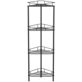 HuggieGems 4 Tier Floor Standing Corner Shower Caddy Organizer Shelf with Hooks, Bathroom Shelves Stand Rack, Black HuggieGems