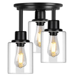 ROTTOGOON Semi Flush Mount Ceiling Light, 3-Light Close to Ceiling Light Fixtures, Matte Black Kitchen Light Fixtures with Clear Glass Shades, Hallway Light Fixtures Ceiling Mount for Foyer Entryway ROTTOGOON