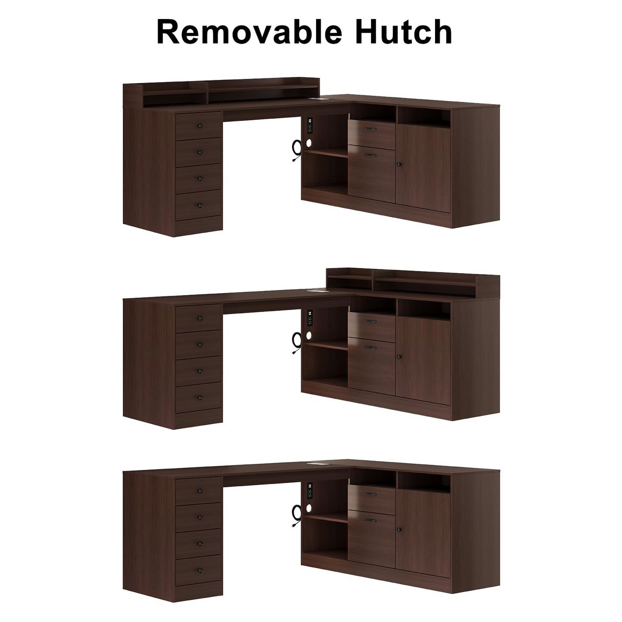 Melidee L Shape Desk - Executive Desk with Drawers and Cabinet Storage, Charging Station & USB Ports - Home Office Computer Desk Melidee