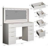 ALEXNUTRE Vanity Desk with Large Mirror and Lights, 45.3in Makeup Vanity with Power Outlet 9 Drawers & Storage, 3 Lighting Color Adjustable, White Vanity Desk for Bedroom ALEXNUTRE
