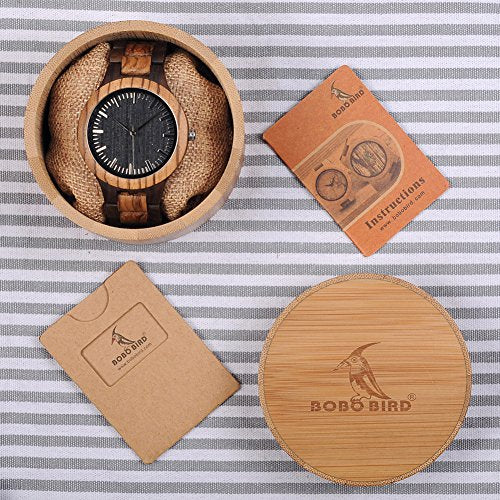 BOBO BIRD Men's Zebra Wood Watch Analog Quartz Lightweight Handmade Wooden Sports Casual Watches BOBO BIRD