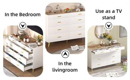 PAKASEPT White Dresser with LED Lights for Bedroom,8 Drawer Dressers with Tempered Glass Top,Chests of Drawers with 2 Grid Drawer,Storage Organizer Dresser for Hallway,Living Room - WoodArtSupply