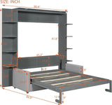 MERITLINE Queen Murphy Bed with Couch and Storage Shelves,Wood Murphy Bed Cabinet with Storage Shelves and Sofa,Fold up Bed Grey Murphy Wall Bed Queen Size MERITLINE