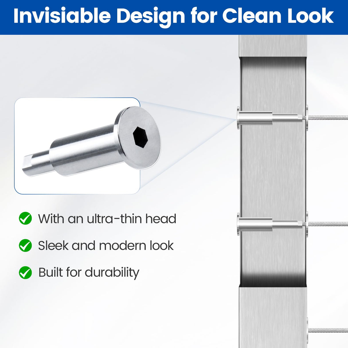 [Patent] Muzata 40 Pack 1/8" Invisible Cable Railing Kit Hardware Upgraded Hand Swage Tensioner Hidden for 2"x2" Metal Post T316 Stainless Steel Deck Cable Railing System CB40 Muzata