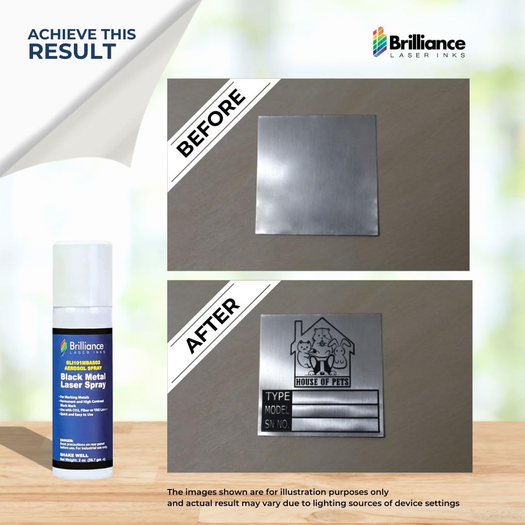 Brilliance Laser Inks 2 Oz Aerosol Black Laser Marking Spray for High Contrast Metal Marks | Permanent and Durable Metals Ink for Fiber, YAG, Diode, and CO2 Laser Engraver BRILLIANCE LASER INKS