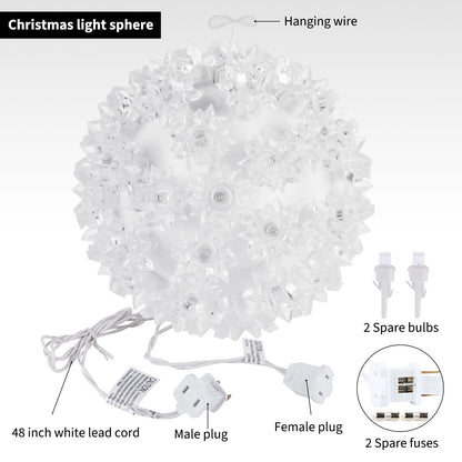 Christmas Lighted Sphere Balls Outdoor - 3 Pack 5.5" 50 LED Hanging Starlight Light, Replaceable Bulbs with Add-On Plug, Hanging Lights for Trees Party Wedding Patio Indoor Decorations