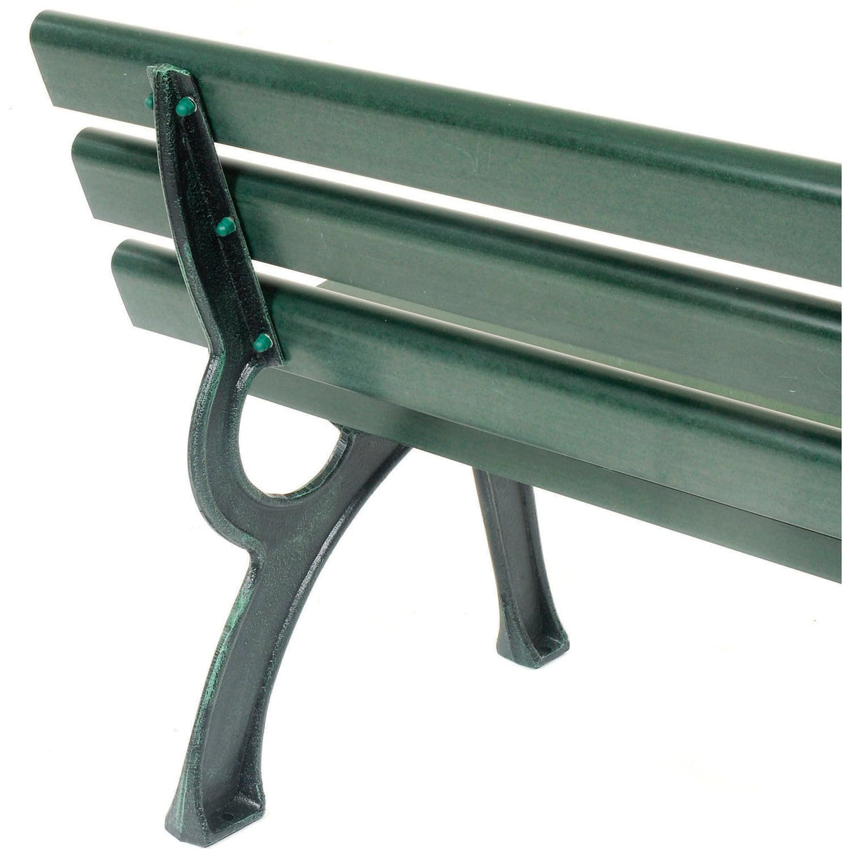 Global Industrial 4'L Outdoor Park Bench with Backrest, Recylced Plastic Slats, Wrought Iron Frame, 1100 lbs Capacity, Green, Surface Mount, Easy Assembly Global Industrial