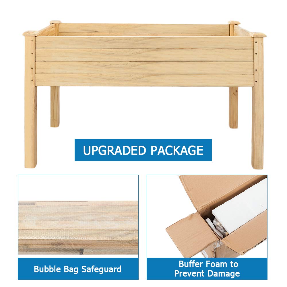 VINGLI Heavy Duty Raised Garden Bed with Bed Liner, Wood Elevated Planter with Legs for Vegetables Fruits Potato Onion Flower, Outdoor Sturdy Long Lasting Planter Box Kit (Elevated Without Wheels) VINGLI