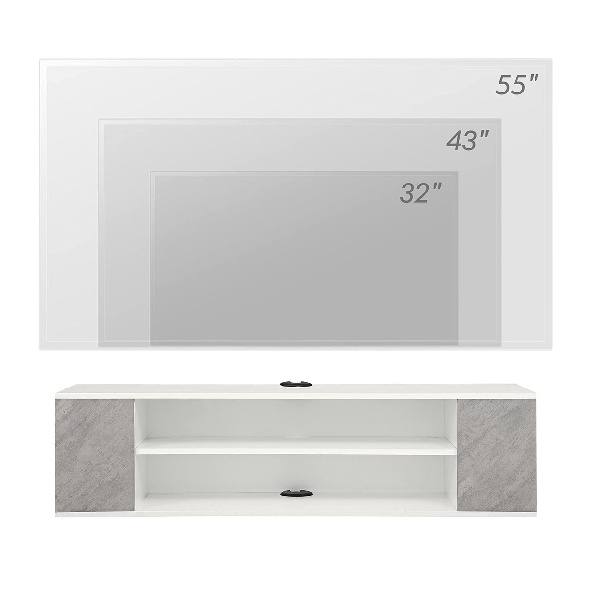 WAMPAT White Floating TV Stand Wall Mounted Shelf Entertainment Center Floating TV Cabinet Media Console Wood Storage Hutch Under TV for Living Room,Grey White,39 Inch WAMPAT