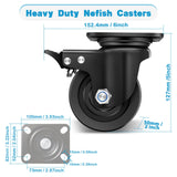 Nefish 4-Inch Heavy Duty Casters Set of 4, Industrial Grade Casters Wheels 7000 LBS, Low Gravity Plate Swivel Caster with Brake, Sturdy & Corrosion-Resistant Nylon Wheels for Industrial, Equipment Nefish
