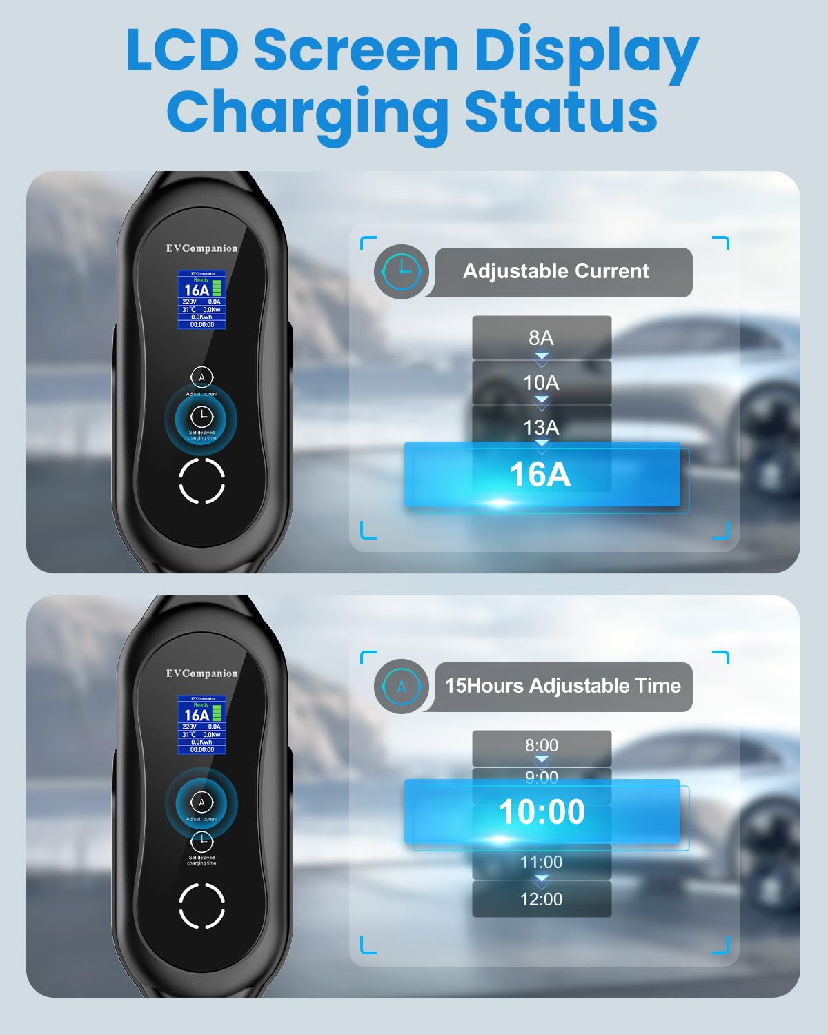 EVCompanion Level 1-2 EV Charger (16 Amp 110-240V 24ft Cable), Portable Electric Vehicle Charger with NEMA 6-20 Plug NEMA 5-15 Adapter,Plug-in Home EV Charging Station for SAE J1772 Evs EVCompanion