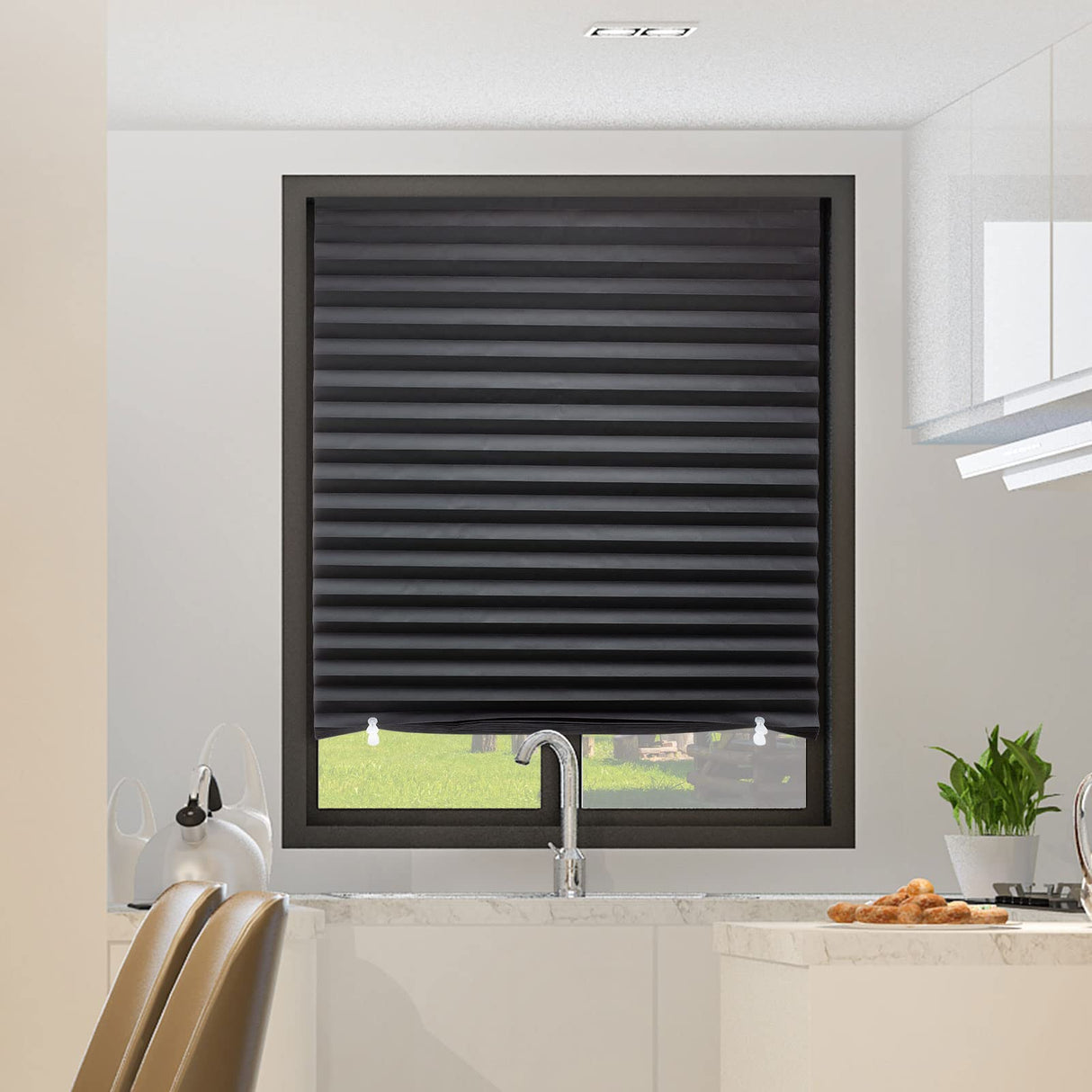 MYshade 6 Pack Temporary Blackout Paper Shades for Windows,Paper Pleated Blinds with Adhesive,No Tools No Drilling Free Cut Size Temporary Room Darkening Shades(Black, 36" W x 72" H) MYshade