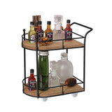SunArtHome Two-Tier Matte Black Metal Wire/Wood Coffee Bar Cart - Mini Rolling Utility Cart Tiered Tray - for Coffee Bar Table Organizer,Home Kitchen Shelf, Farmhouse Décor SunArtHome