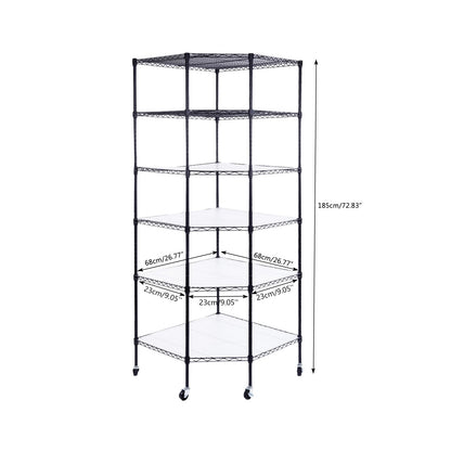 Bonnlo 6-Tier Rolling Heavy Duty Commercial Polygonal Corner Shelf Wire Shelving Unit Adjustable Storage Rack Free Standing Garage with 5 Wheels 26 4/5" L x 26 4/5" W x 71" H Inches (Black)