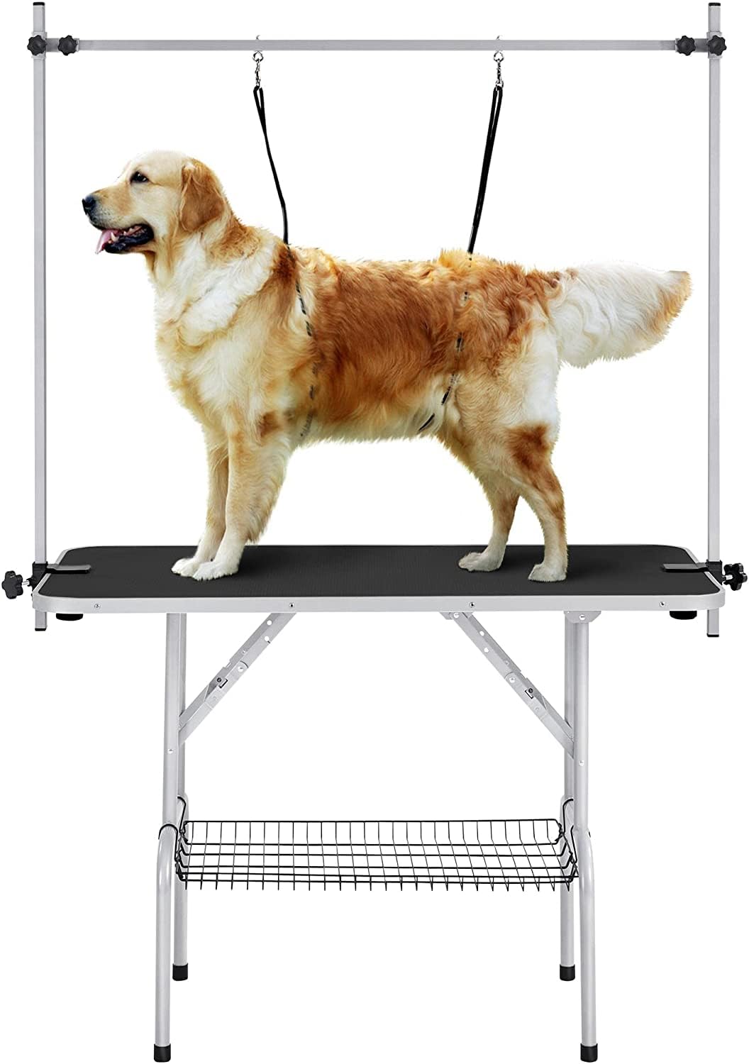 Professional Dog Pet Grooming Table Adjustable Heavy Duty Portable w/Arm & Noose & Mesh Tray (36", Black) - WoodArtSupply