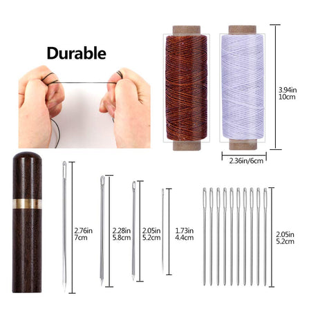 Stitching Hole Punch BUTUZE, 4mm Silent Rhombus Leather Hand Pliers with Leather Needle, Wooden Needle Case, Waxed Thread for Belts, Straps, Saddles, Shoes, Fabric DIY BUTUZE