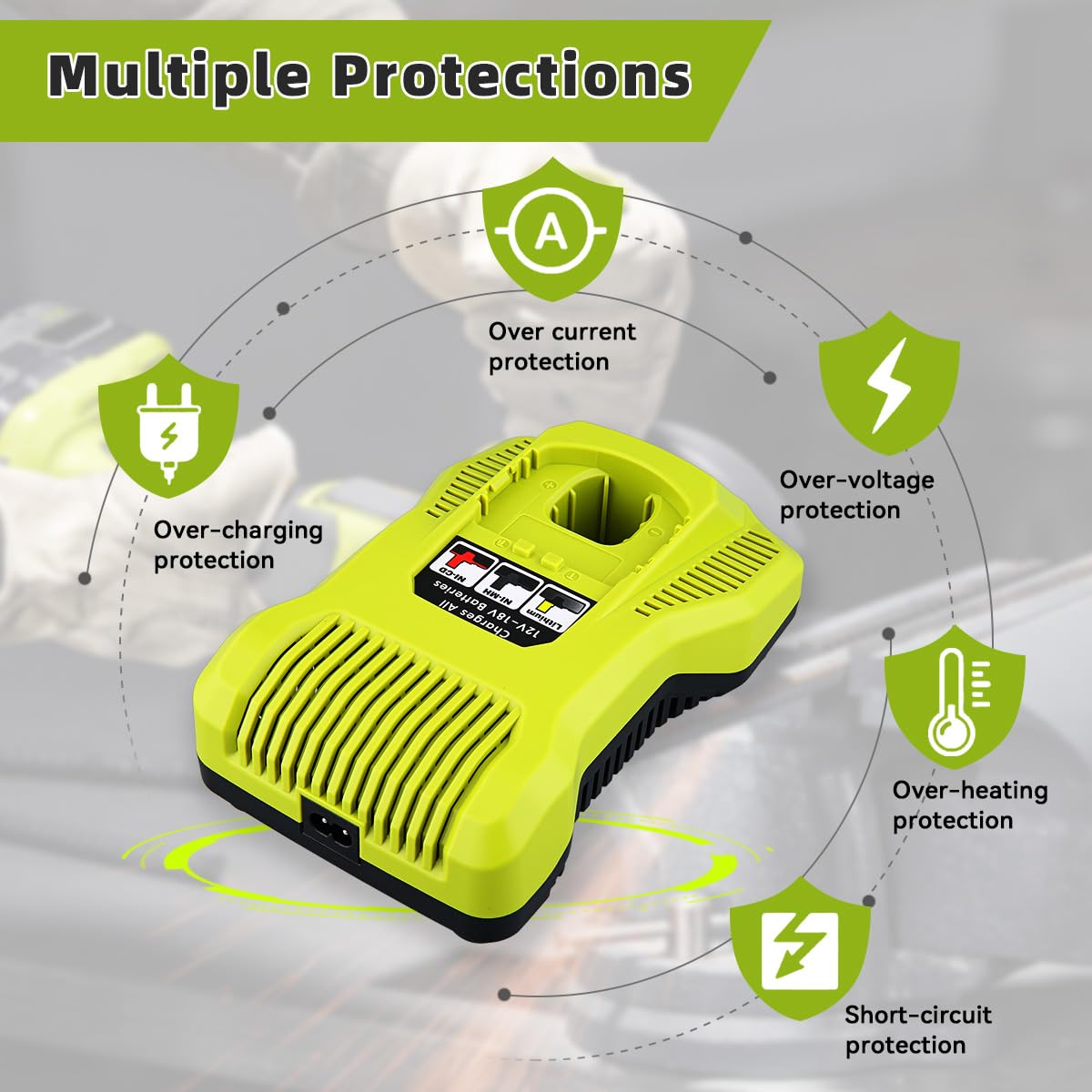 VINIDA P117 Replacement for Ryobi Charger 12V-18V Compatible with Ryobi 18V Battery Charger Li-ion & Ni-cad Ni-Mh Battery P102 P108 P189 P197 P103 P105 P107 P190 P191 PBP002 PBP005 VINIDA