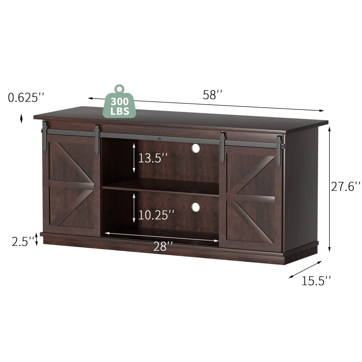 YESHOMY TV Stand for Televisions up to 65 Inchs, with Sliding Barn Doors and Storage Cabinets, Console Table and Media Furniture for Living Room, 58 Inch, Espresso