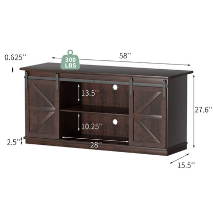 YESHOMY TV Stand for Televisions up to 65 Inchs, with Sliding Barn Doors and Storage Cabinets, Console Table and Media Furniture for Living Room, 58 Inch, Espresso