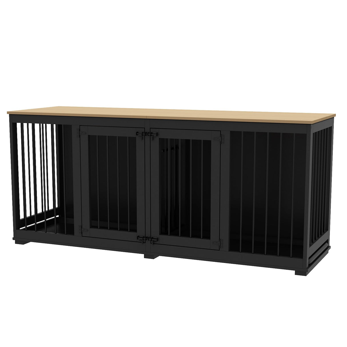 DAWNSPACES Dog Crate Furniture 71" Heavy Duty Wooden Large Dog Kennel with Removable Divider & 2 Trays, Indoor Furniture Style Dog Crate House with Double Rooms for Large Medium Small Dogs, Black DAWNSPACES