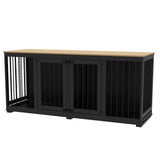 DAWNSPACES Dog Crate Furniture 71" Heavy Duty Wooden Large Dog Kennel with Removable Divider & 2 Trays, Indoor Furniture Style Dog Crate House with Double Rooms for Large Medium Small Dogs, Black DAWNSPACES