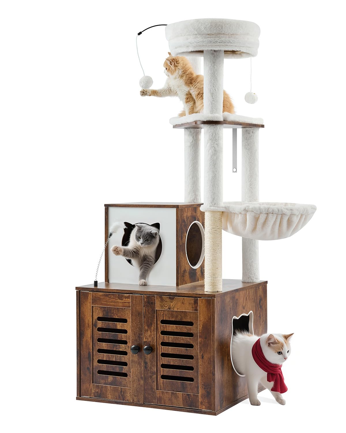 VEVOR Large Cat Tree with Litter Box Enclosure, 55.12 inches Tall, 2-in-1 Cat Tower, Multi-Level Cat Condo Furniture with Perches, Sisal Scratching Posts, Hammock, Big Kittens House for Indoor Cats VEVOR