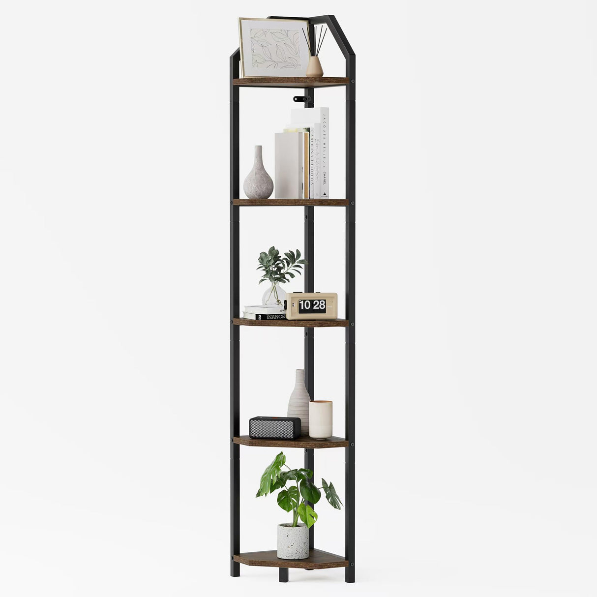 5-Tier Corner Shelf | 70 Inch Tall Bookshelf & Plant Stand, Heavy Duty Storage for Home Office & Living Room - Brown Realgulf