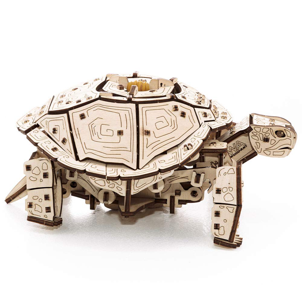 3D Puzzles for Adults DIY Wooden Turtle 3D Puzzle Model Kit with Wind-Up Mechanism & Rubber Band Engine 3D Puzzles for 15 yrs Above & Adults Model Building Kits by Eco Wood Art 269pcs EWA Eco-Wood-Art