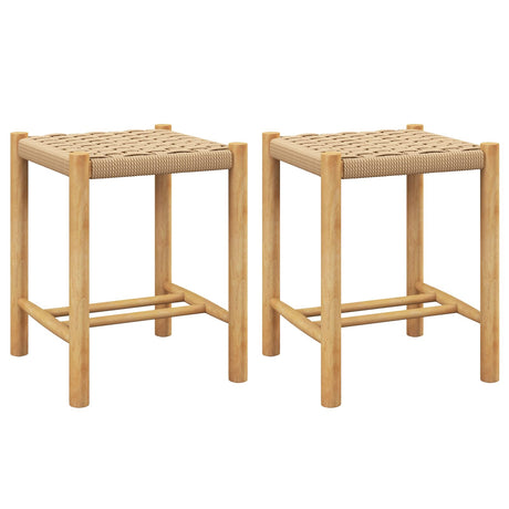 Giantex Wood Stools Set of 2, 18" Tall Boho Backless Stool Chairs with Rubber Wood Legs, Max Load 330 Lbs, Armless Wicker Stools for Kitchen Dining Room Indoor Outdoor Giantex